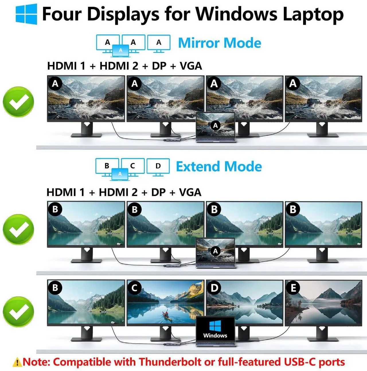 Alt view image 5 of 7 - Melelink USB C Docking Station Dual HDMI Monitor Adapter, USB C Hub 3 Monitors Adapter with 2x HDMI 4K,Displayport,VGA,100W PD Charging,3 USB2.0, 8 in 1 Laptop Docking Station for Dell, HP, Lenovo,etc