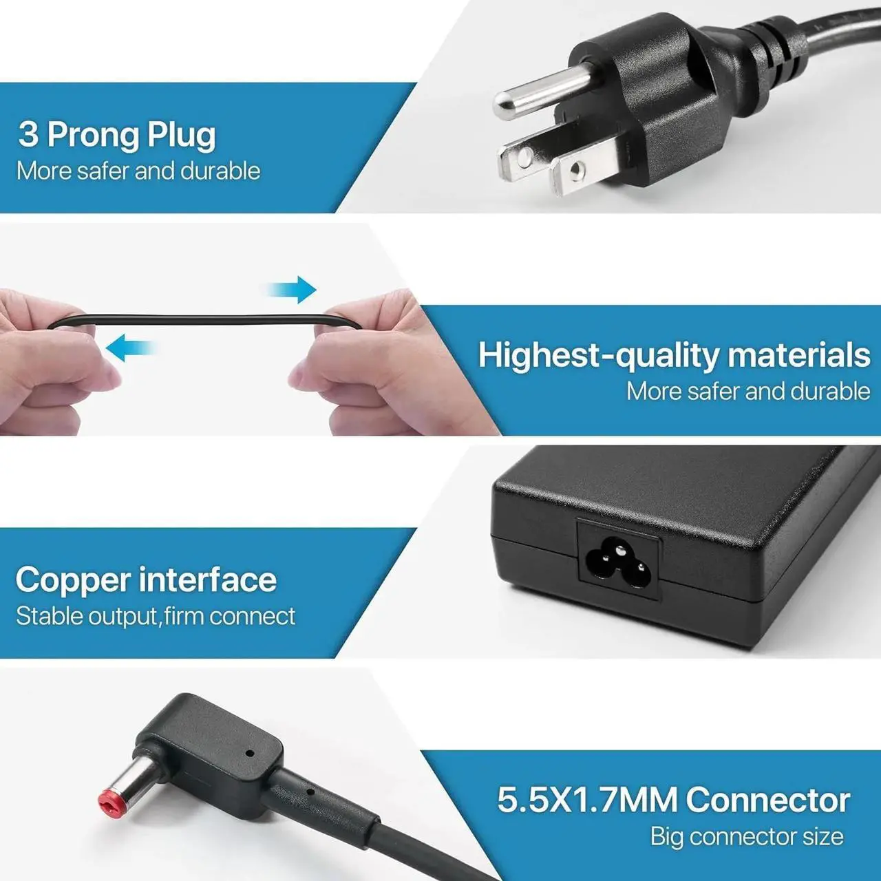 Alt view image 3 of 7 - Energizewiz 180W Charger Fit for Acer Nitro 5 7 Predator Helios 300 Predator Triton 300 500 Series Laptop Power Supply