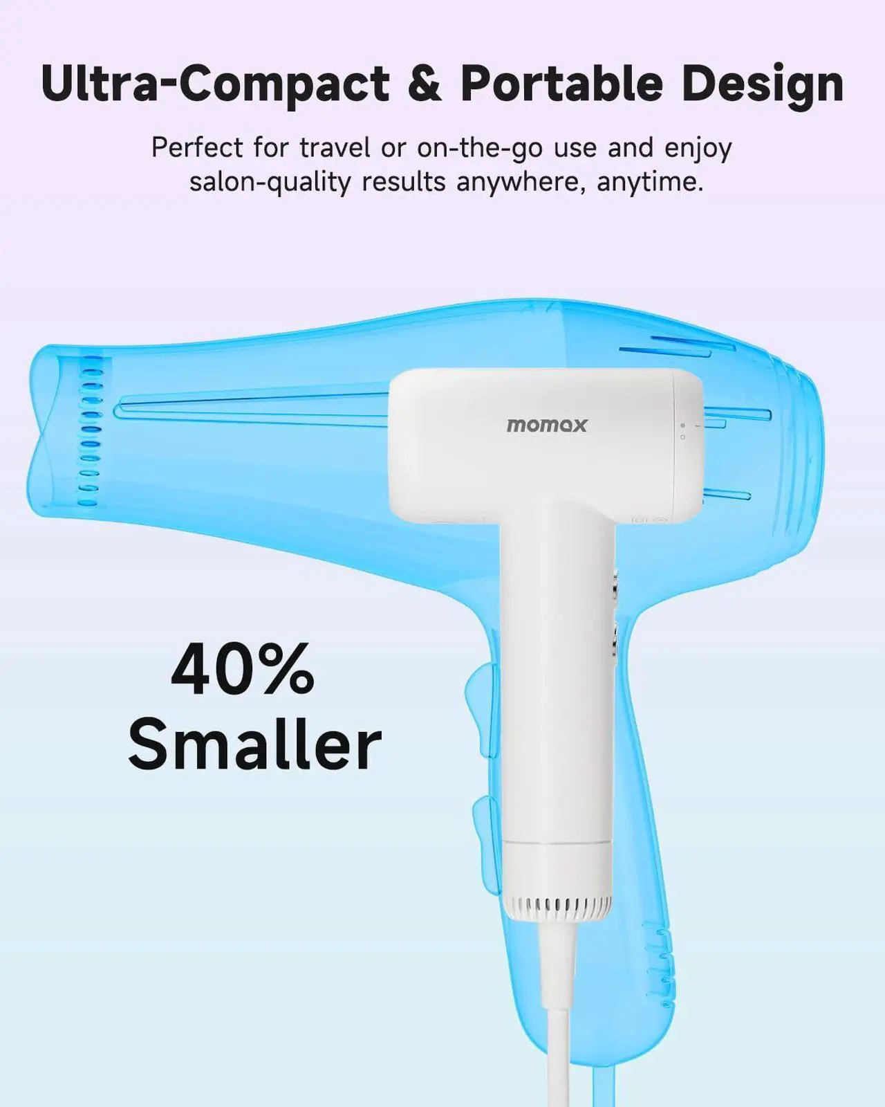 Alt view image 6 of 6 - momax High-Speed Hair Dryer - Mini Blow Dryer with 110,000 RPM Brushless Motor, Negative Ionic for Fast Drying, Low Noise, Portable with Magnetic Nozzle, Lightweight Design for Home and Travel