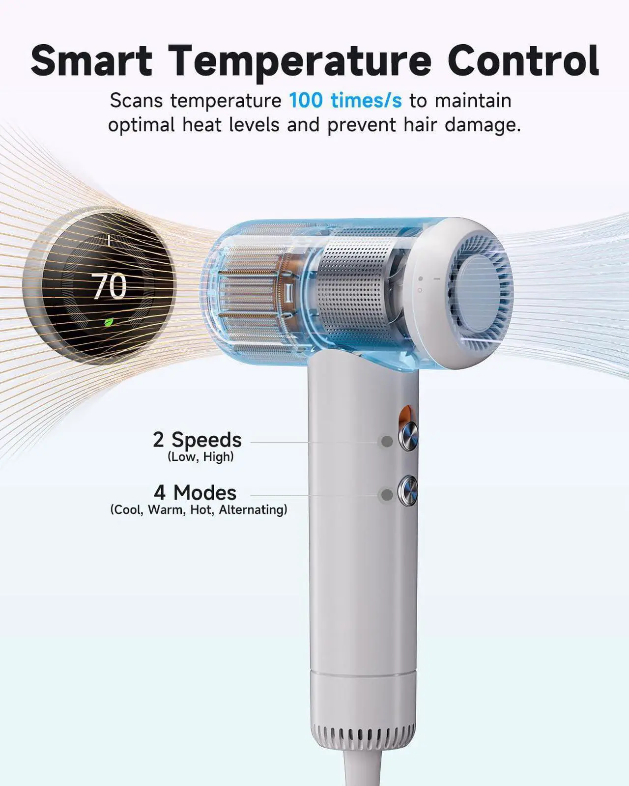 Alt view image 4 of 6 - momax High-Speed Hair Dryer - Mini Blow Dryer with 110,000 RPM Brushless Motor, Negative Ionic for Fast Drying, Low Noise, Portable with Magnetic Nozzle, Lightweight Design for Home and Travel