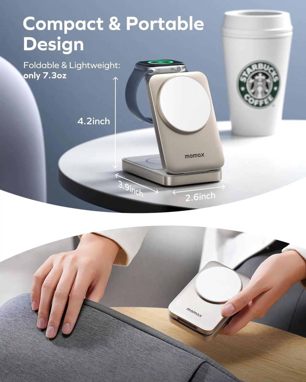 Alt view image 4 of 7 - MOMAX MagSafe-Compatible 3-in-1 Wireless Charger Station Apple, 15W Qi2-Certified Foldable Magnetic Wireless Charger Dock Stand, Fast Charging iPhone Watch and Airpods Charging Station Base