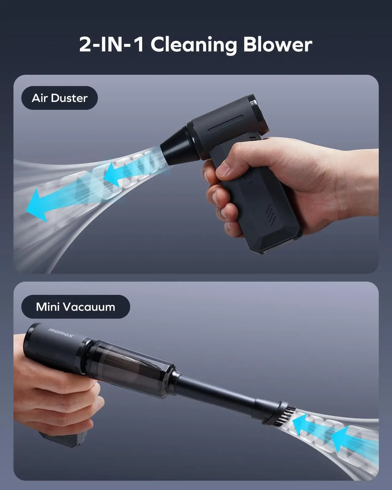 Alt view image 3 of 7 - 2-in-1 Electric Air Duster & Vacuum, 130,000 RPM Brushless Air Duster, 8KPA Car Vacuum 8000mAh Air Blower Wireless Handheld Vacuum for Car, Office and Home