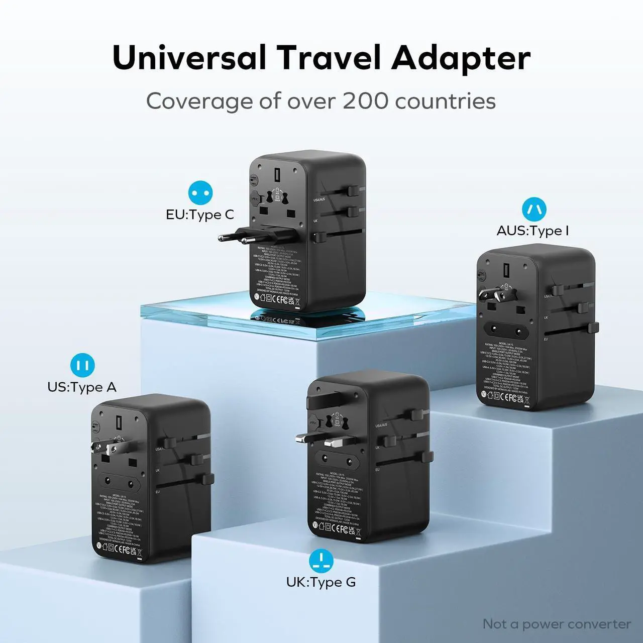 Alt view image 5 of 7 - MOMAX Universal Travel Adapter, 120W GaN Fast International Power Adapter, 3 USB C & 1 USB A, Worldwide Travel Plug Adapter, All-in-One Worldwide Wall Charger for USA European UK AUS (Type C/G/A/I)