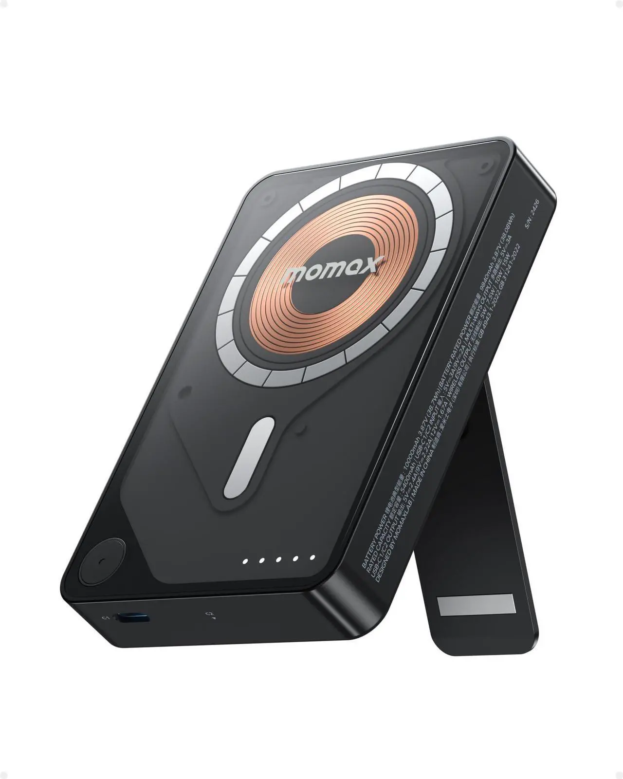 Main image of MOMAX Magnetic Power Bank, 10000mAh Wireless Portable Charger, Wired 20W Fast Charging Battery Pack, Compatible with Magsafe, iPhone 15/14/13/12 Series, Built-inUSB C Charging Cable and Stand Included