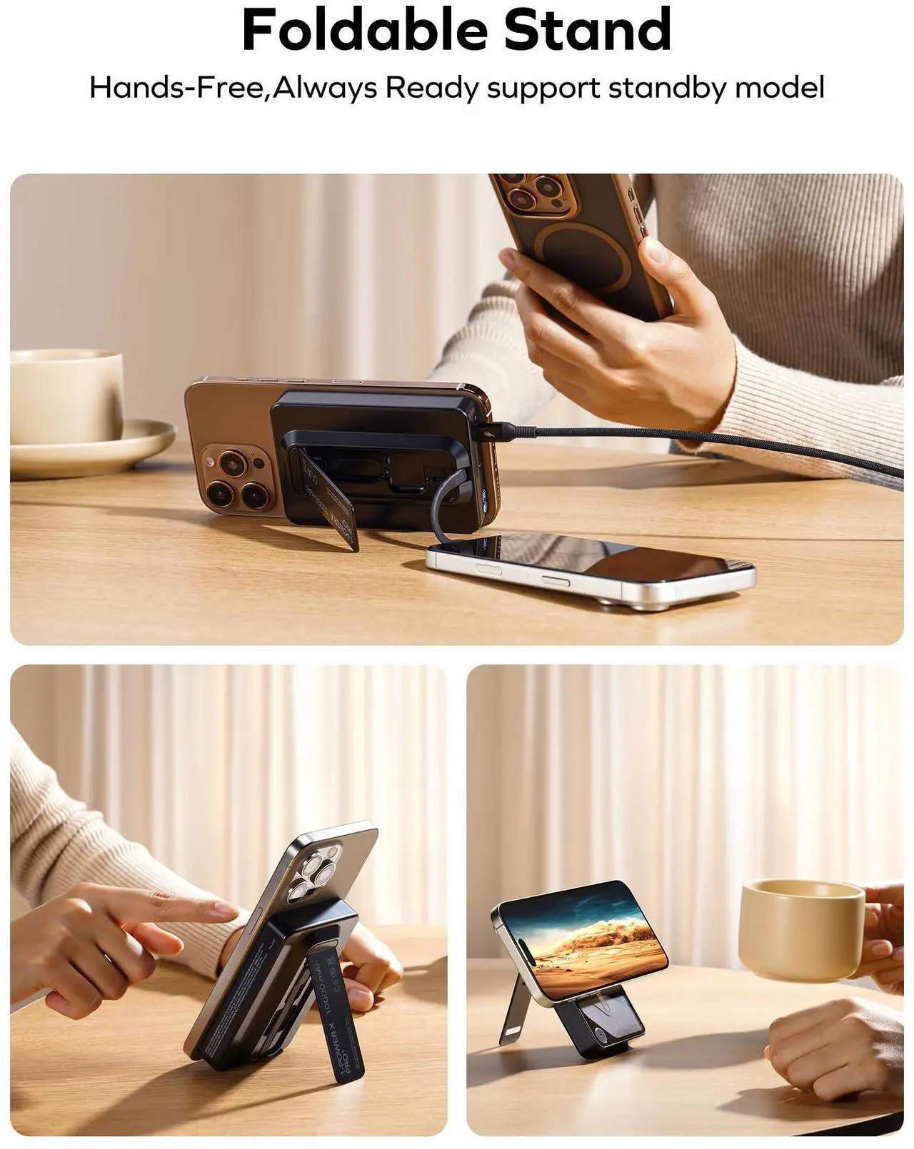 Alt view image 4 of 6 - MOMAX Magnetic Power Bank, 10000mAh Wireless Portable Charger, Wired 20W Fast Charging Battery Pack, Compatible with Magsafe, iPhone 15/14/13/12 Series, Built-inUSB C Charging Cable and Stand Included