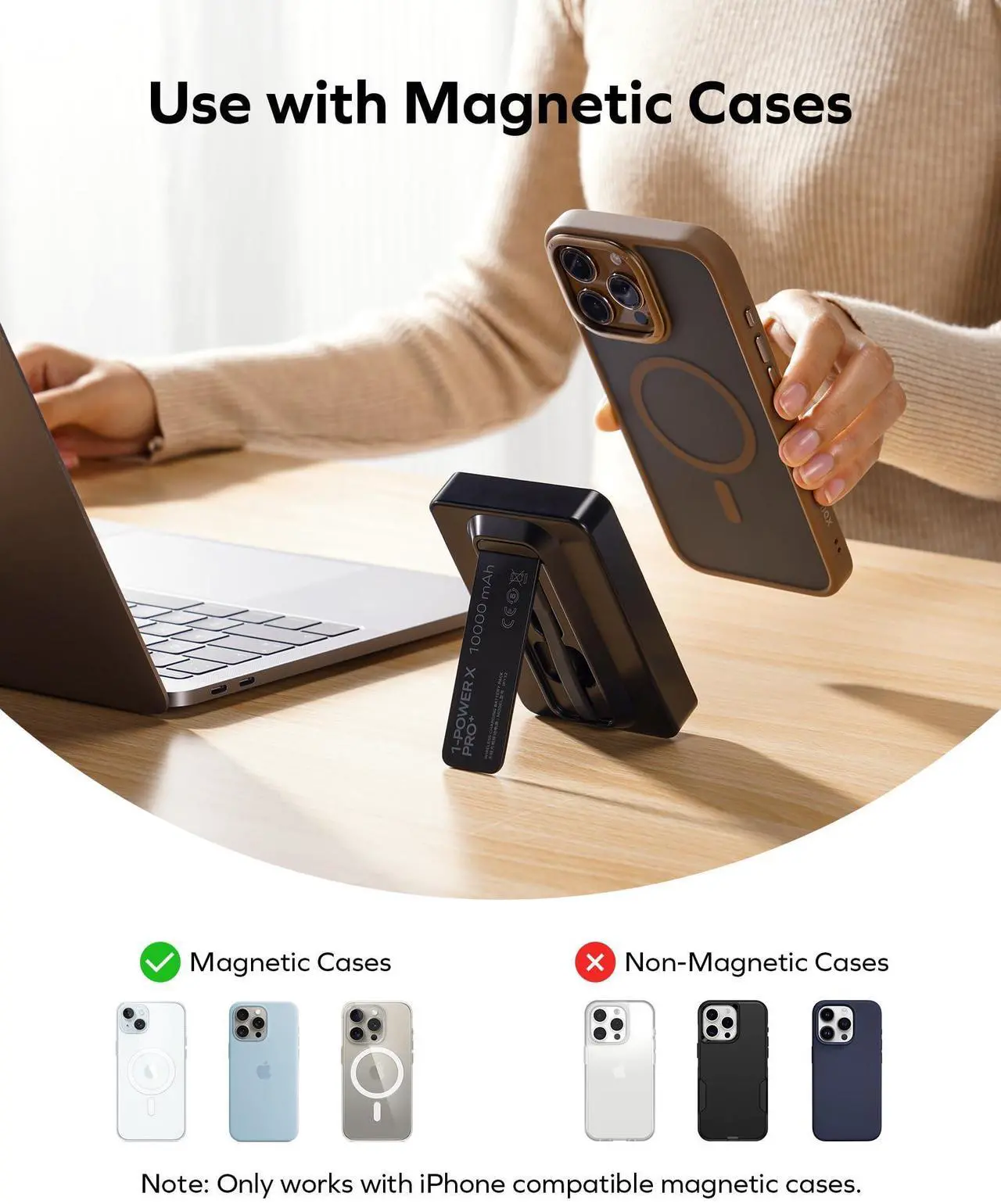 Alt view image 6 of 6 - MOMAX Magnetic Power Bank, 10000mAh Wireless Portable Charger, Wired 20W Fast Charging Battery Pack, Compatible with Magsafe, iPhone 15/14/13/12 Series, Built-inUSB C Charging Cable and Stand Included