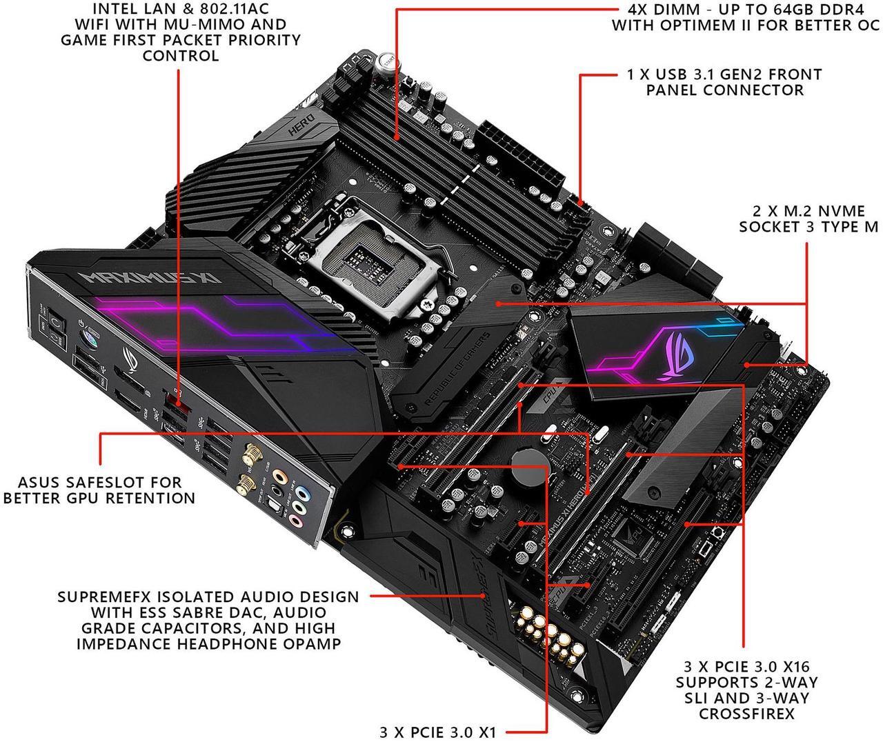 Alt view image 2 of 5 - ASUS ROG Maximus XI Hero (Wi-Fi) Z390 Gaming Motherboard LGA 1151 (300 Series) ATX Onboard 802.11 ac
