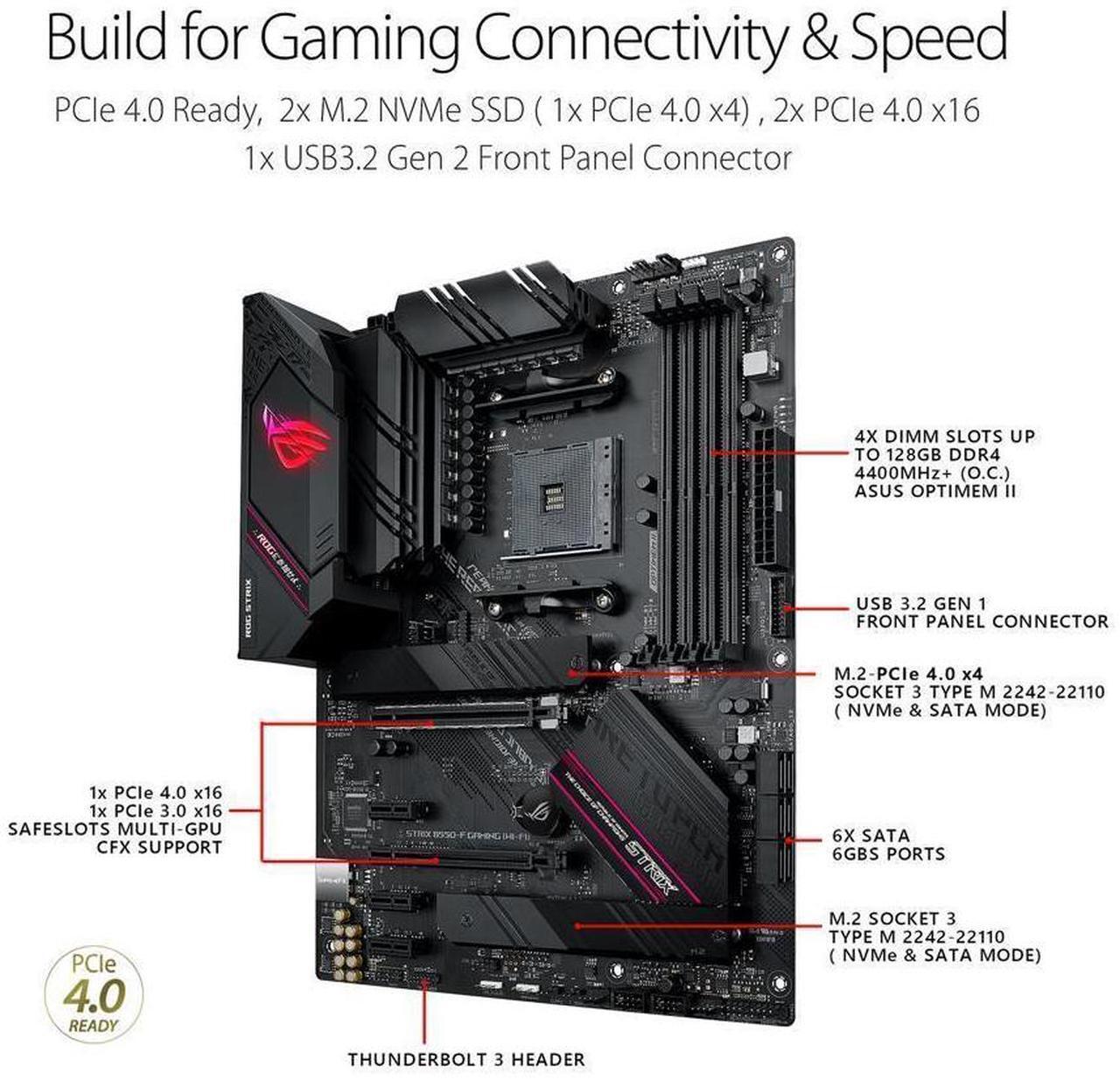 Alt view image 9 of 10 - Asus ROG Strix B550-F Gaming WiFi II AMD AM4 (3rd Gen Ryzen) ATX Gaming Motherboard (PCIe 4.0,WiFi 6E, 2.5Gb LAN, BIOS Flashback, HDMI 2.1, Addressable Gen 2 RGB Header and Aura Sync)