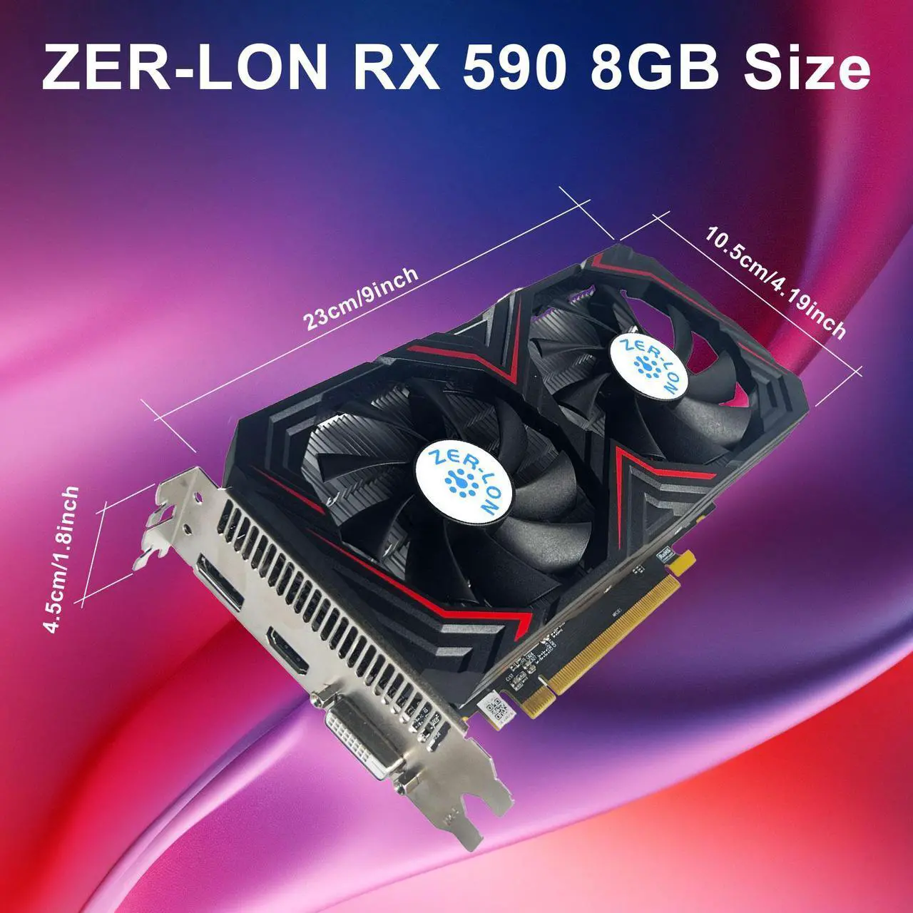 Alt view image 5 of 7 - ZER LON Radeon RX 590 8GB GME Graphics Card, 2304SP GDDR5 256 Bit PCIE 3.0X16 Computer Gaming Gpu, Dual Freeze Fans Video Card with HDMI/DP/DVI Ports Support 8K