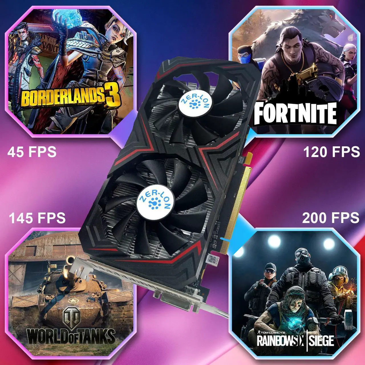 Alt view image 3 of 7 - ZER LON Radeon RX 590 8GB GME Graphics Card, 2304SP GDDR5 256 Bit PCIE 3.0X16 Computer Gaming Gpu, Dual Freeze Fans Video Card with HDMI/DP/DVI Ports Support 8K