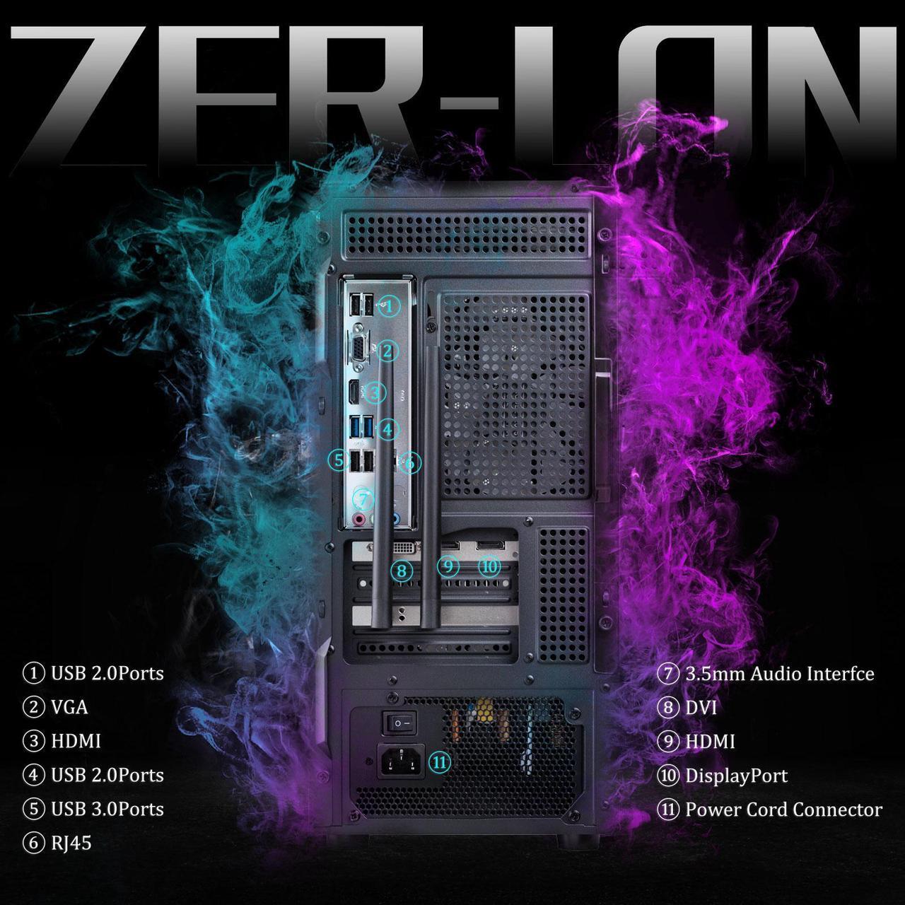 Alt view image 5 of 7 - ZER-LON Gaming PC Desktop Computer, Intel Core I5-9400F up to 3.9 GHz, GTX 1050Ti 4G, 16G DDR4 RAM, 1TB NVME SSD, WiFi 5.0, Prebuilt Gaming PC Tower Computer with RGB Fan x 4, Windows 11 Home