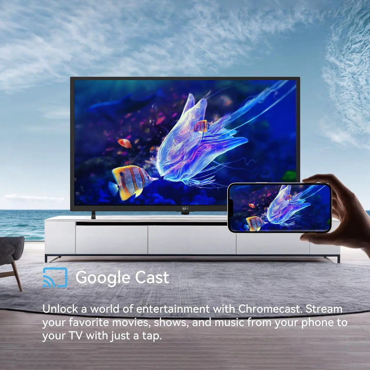 Alt view image 5 of 7 - FPD 32 Inch Smart TV 720p HD Flat Screen Television (P-Series) with Google Play, Small LED Tvs for Living Room, Google Cast Built-in, Thin Streaming Live Android TV with WiFi, Bluetooth (2025 Model)