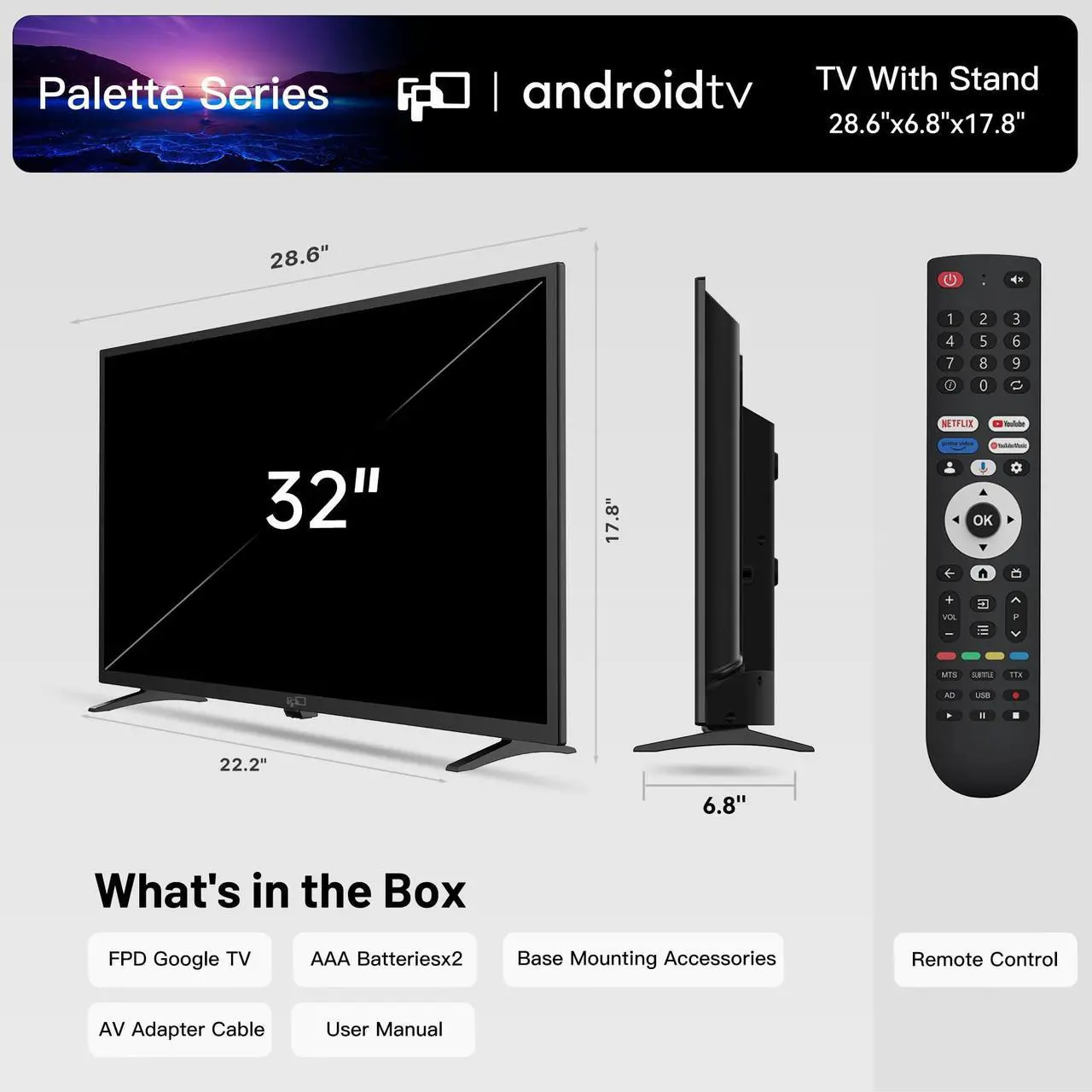 Alt view image 4 of 7 - FPD 32 Inch Smart TV 720p HD Flat Screen Television (P-Series) with Google Play, Small LED Tvs for Living Room, Google Cast Built-in, Thin Streaming Live Android TV with WiFi, Bluetooth (2025 Model)
