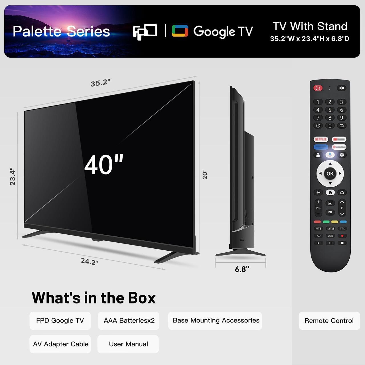 Alt view image 7 of 7 - FPD 40-inch Smart TV, 1080p Google TV with Google Play Built-in Google Cast, HDR 10, Dolby Audio, Voice Remote, Full HD Flat Screen Television (Palette-Series, CG40-P3, 2024)