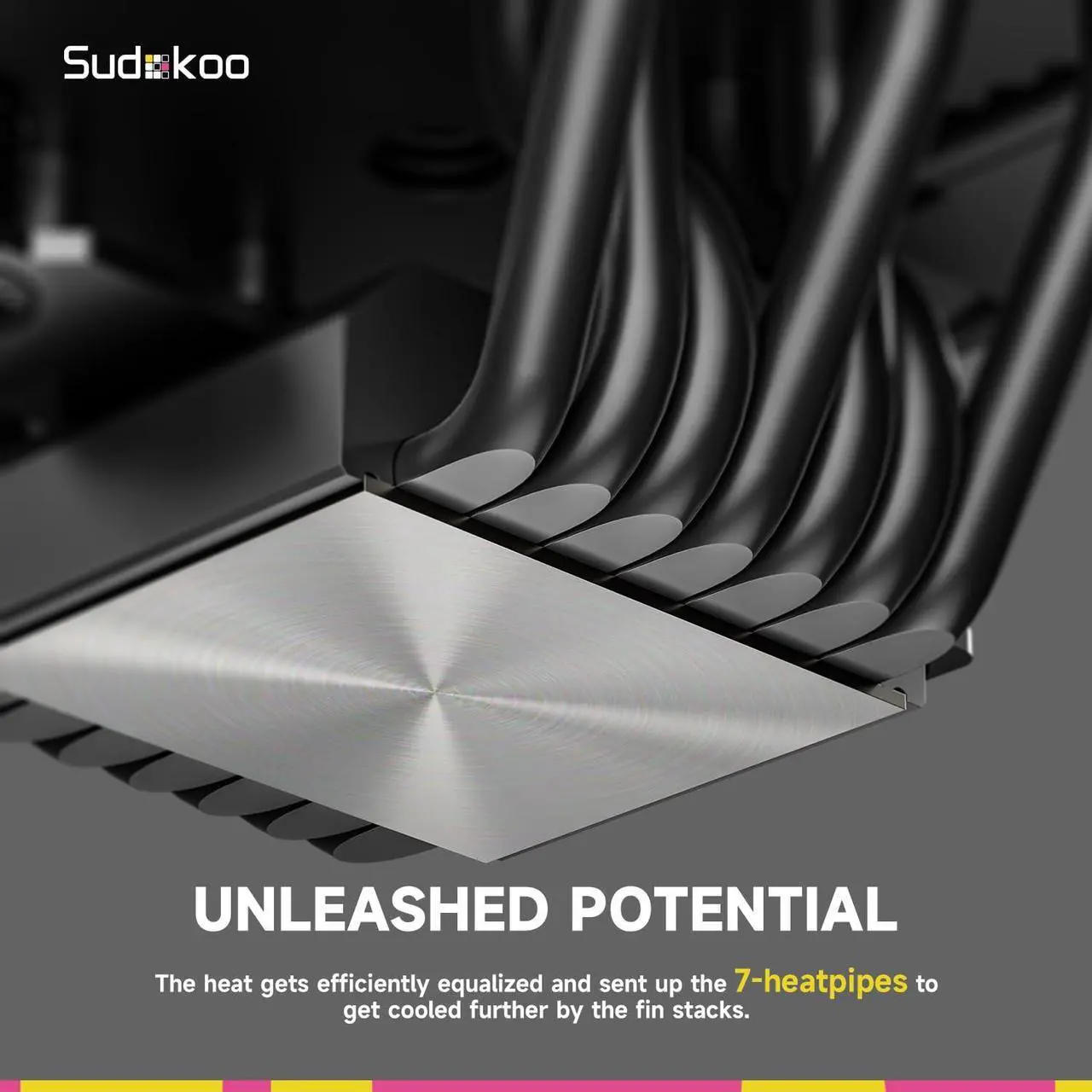 Alt view image 6 of 6 - Sudokoo SK700 AM5-Designated CPU Air Cooler, Single Tower, 7 Heatpipes, TDP 220W, Full RAM Freedom, L-Rail Lock Mount, M-Winding Tech Fan, Black