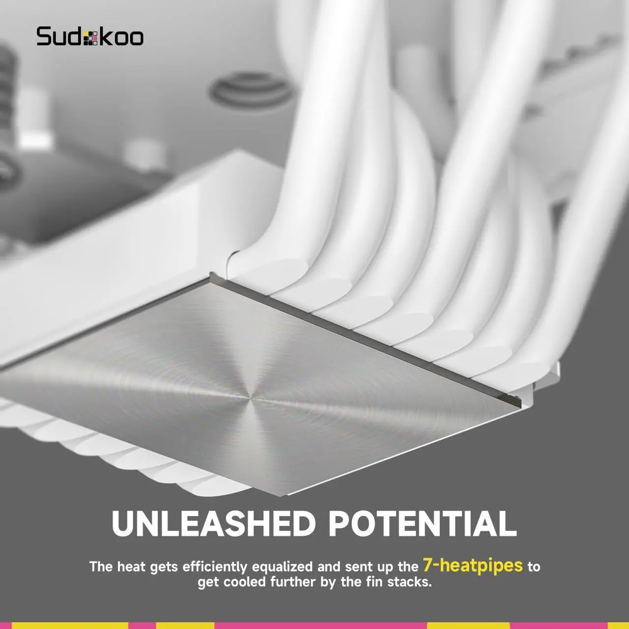 Alt view image 7 of 7 - Sudokoo SK700V White AM5-Designated Digital CPU Air Cooler, Single Tower, 7 Heatpipes, Digital Display, TDP 220W, Full RAM Freedom, L-Rail Lock Mount, M-Winding Tech Fan, White