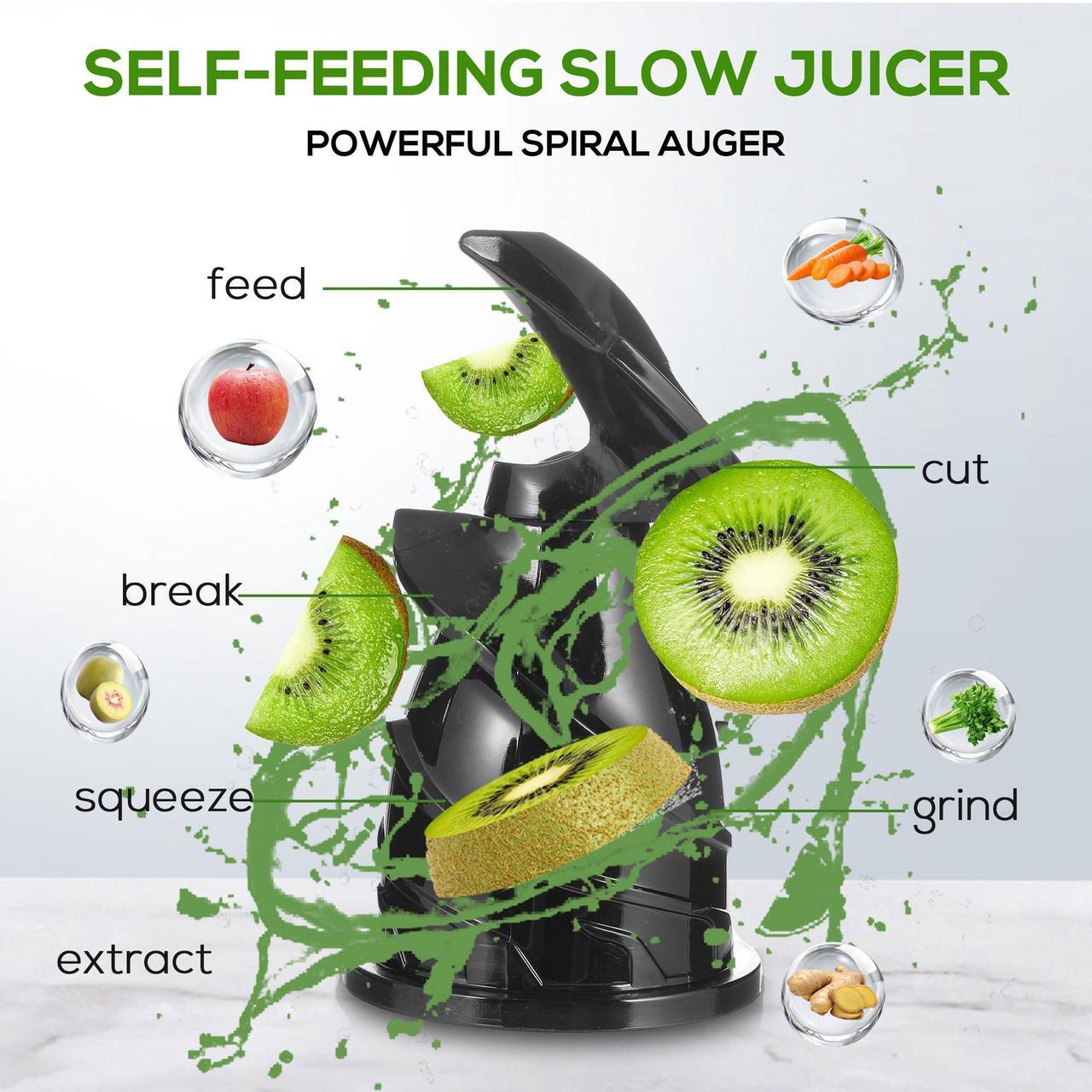 Alt view image 2 of 6 - celiberry Cold Press Juicer, Slow Masticating Juicer Machines with 4.25" Wide Chute, Self Feeding Electric Juicer Fit Whole Vegetable & Fruit, Quiet Motor Juice Extractor, 98% Juice Purity, Easy Clean