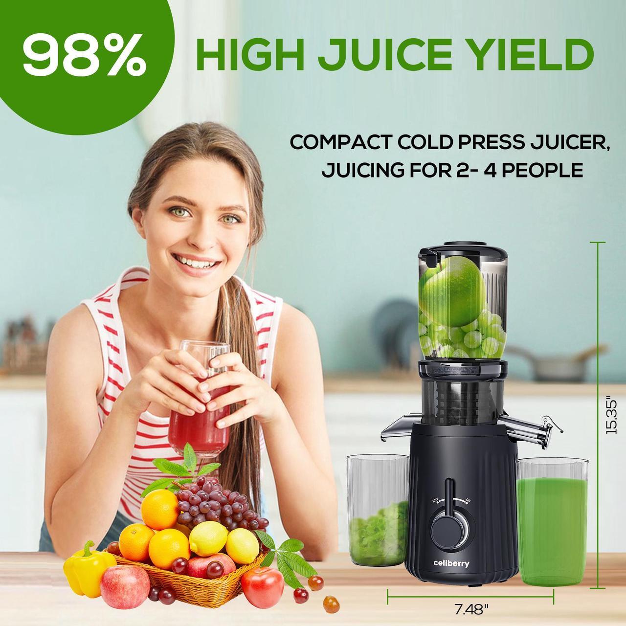 Alt view image 4 of 6 - celiberry Cold Press Juicer, Slow Masticating Juicer Machines with 4.25" Wide Chute, Self Feeding Electric Juicer Fit Whole Vegetable & Fruit, Quiet Motor Juice Extractor, 98% Juice Purity, Easy Clean