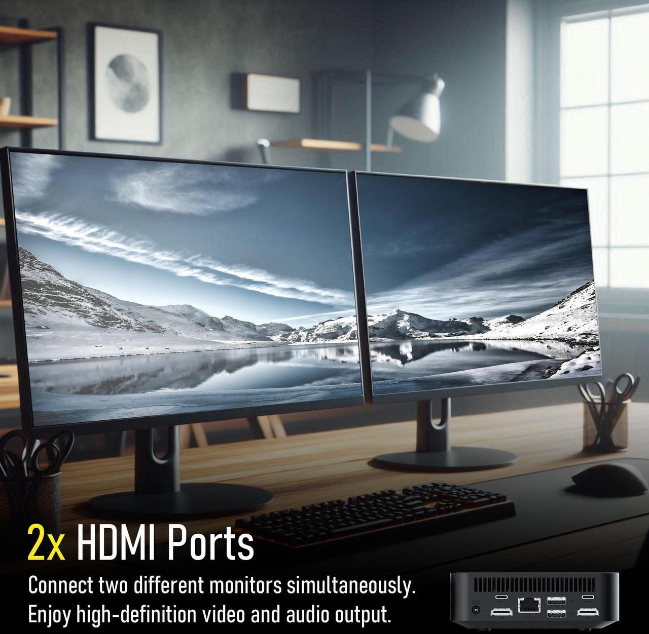Alt view image 2 of 7 - Prittec F8C Mini PC, Intel Alder Lake-N N100, 8GB DDR4, 256GB M.2 SSD, Support 4K, Triple Display, HDMI x 2, USB3.2 Gen2 x 2, USB2.0 x 2, Type-C x 2, WiFi6/BT5.2, GB LAN (RJ45), OS
