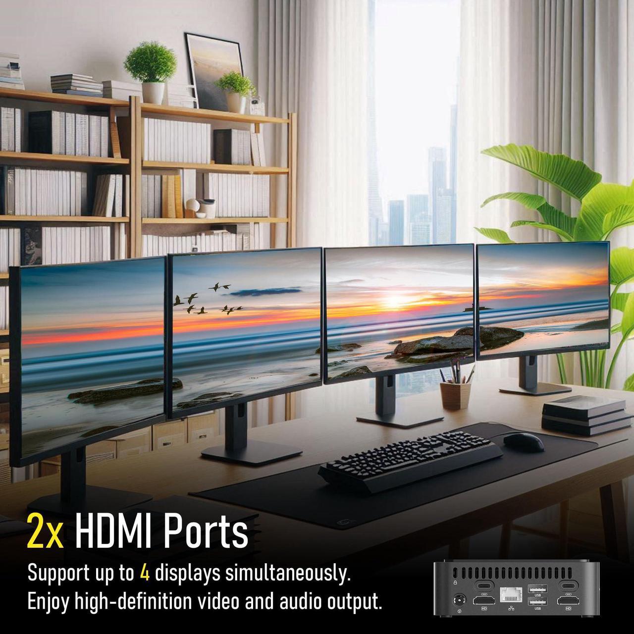 Alt view image 2 of 7 - Prittec F8 Mini PC, Intel 13th Gen i5-13420H, 16GB DDR4, 512GB M.2 SSD, Support 8K, 4 Display, HDMI x 2, USB3.2 Gen 2 x 4, Type-C x 2, WiFi6/BT5.2, 2.5GB LAN x 1, OS