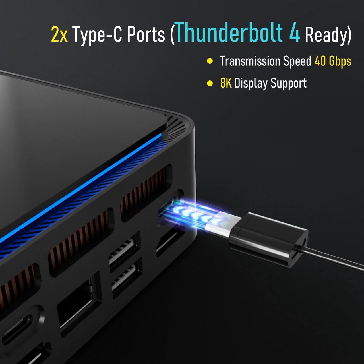 Alt view image 3 of 7 - Prittec F8 Mini PC, Intel 13th Gen i5-13420H, 16GB DDR4, 512GB M.2 SSD, Support 8K, 4 Display, HDMI x 2, USB3.2 Gen 2 x 4, Type-C x 2, WiFi6/BT5.2, 2.5GB LAN x 1, OS