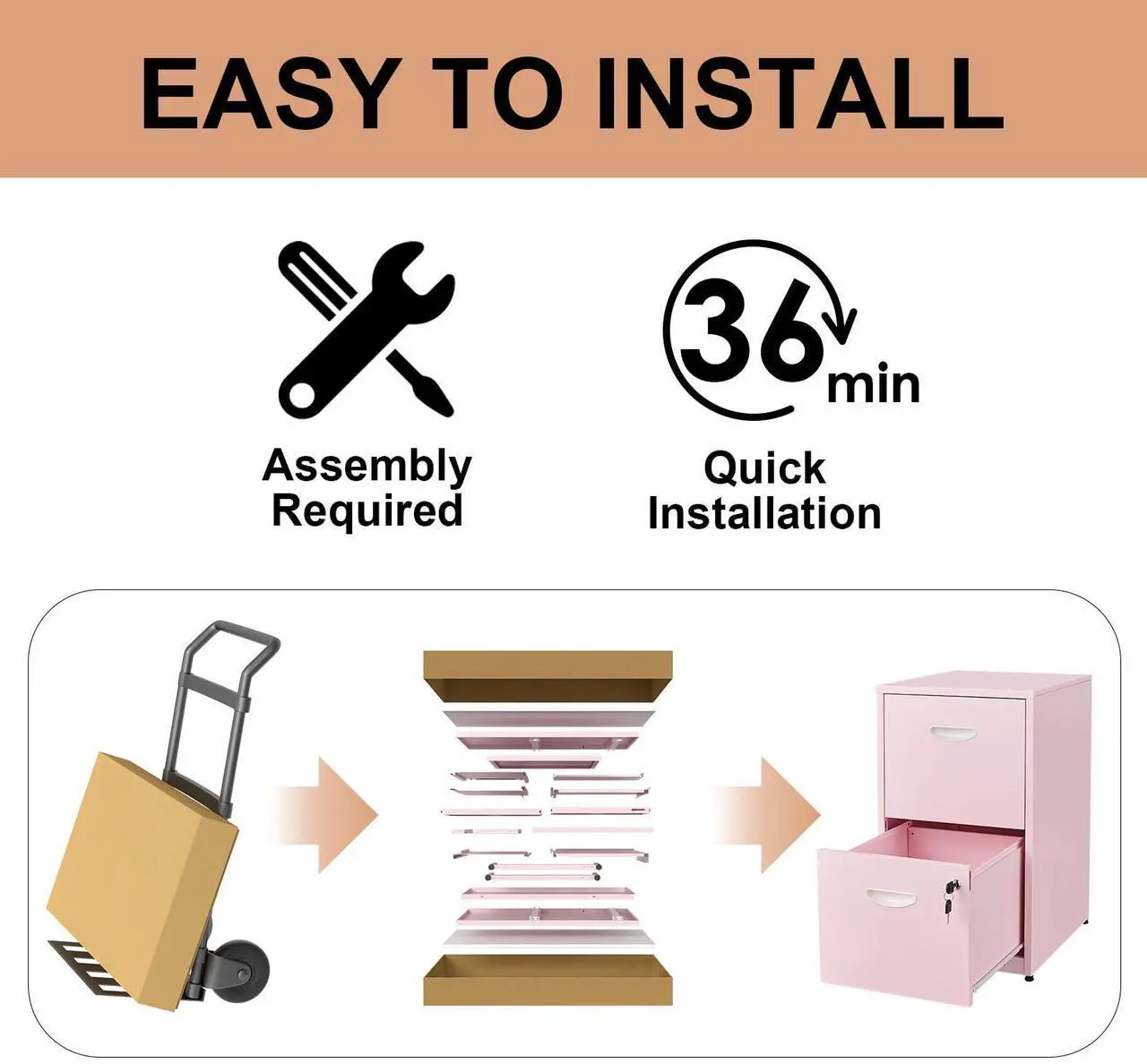 Alt view image 4 of 7 - Polup 2 Drawer File Cabinet with Lock, Two Drawer Filing Cabinet for Home Office, Small Files Cabinets for Under Desk, Metal Locking Filing Cabinets for Letter Size, Pink, Assembly Required