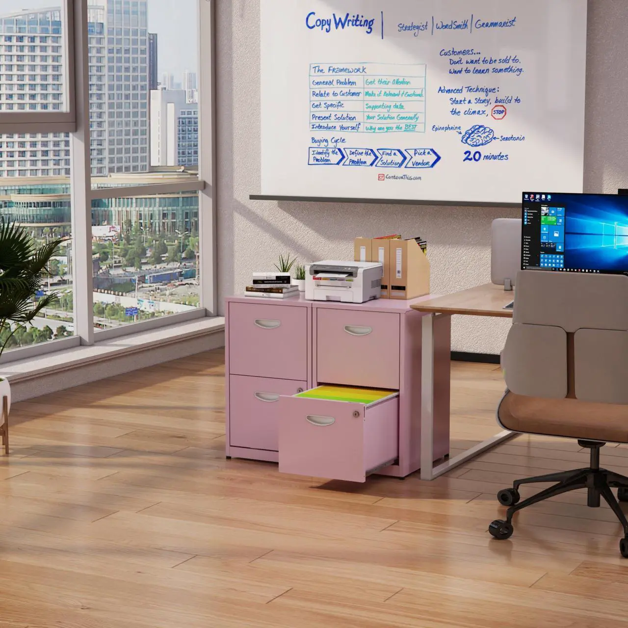 Alt view image 2 of 7 - Polup 2 Drawer File Cabinet with Lock, Two Drawer Filing Cabinet for Home Office, Small Files Cabinets for Under Desk, Metal Locking Filing Cabinets for Letter Size, Pink, Assembly Required