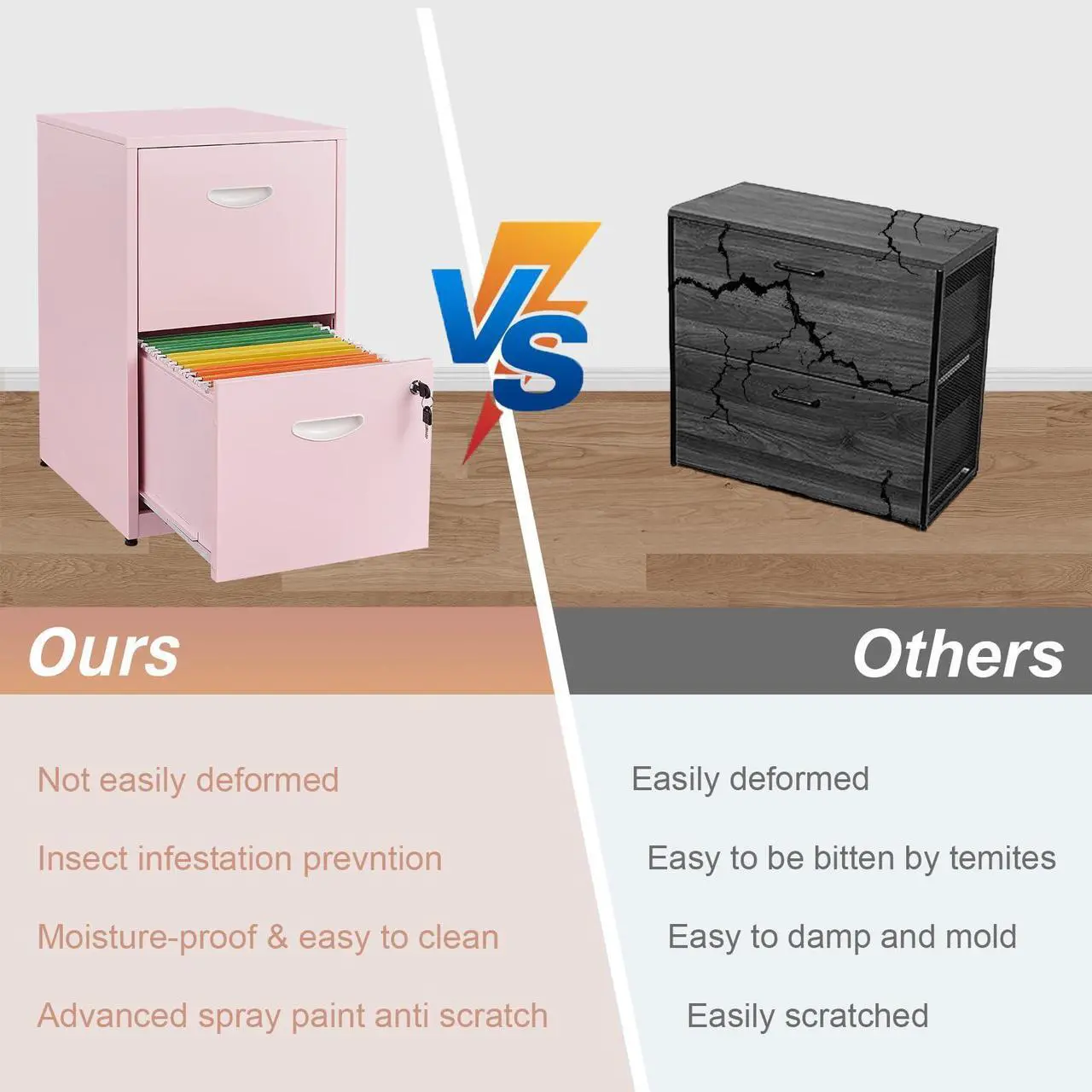 Alt view image 6 of 7 - Polup 2 Drawer File Cabinet with Lock, Two Drawer Filing Cabinet for Home Office, Small Files Cabinets for Under Desk, Metal Locking Filing Cabinets for Letter Size, Pink, Assembly Required
