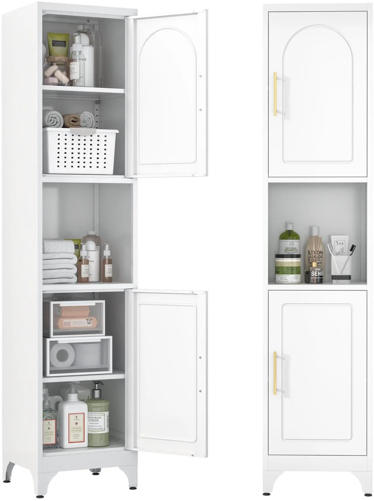 Main image of Polup Narrow Bathroom Storage Cabinet, 75" Tall Freestanding Slim Cabinet for Small Spaces, Skinny Metal Storage Cabinets with Doors and Shelves for Living Room, Kitchen, White, Assembly Required