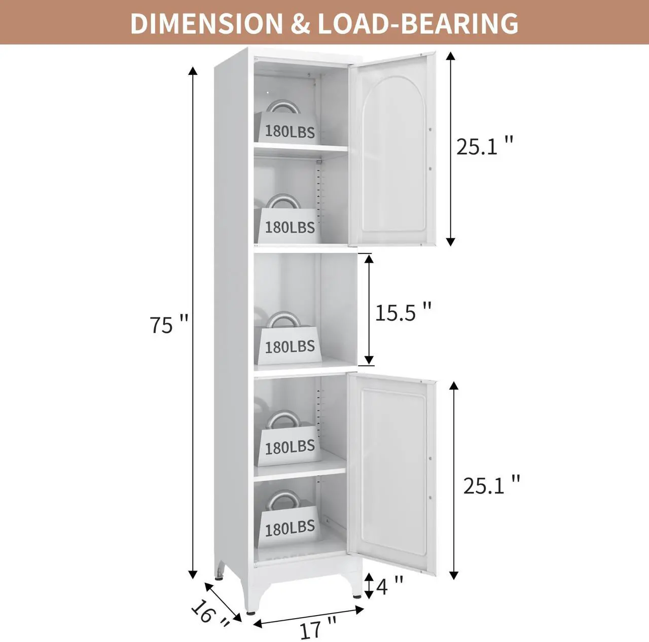 Alt view image 3 of 7 - Polup Narrow Bathroom Storage Cabinet, 75" Tall Freestanding Slim Cabinet for Small Spaces, Skinny Metal Storage Cabinets with Doors and Shelves for Living Room, Kitchen, White, Assembly Required