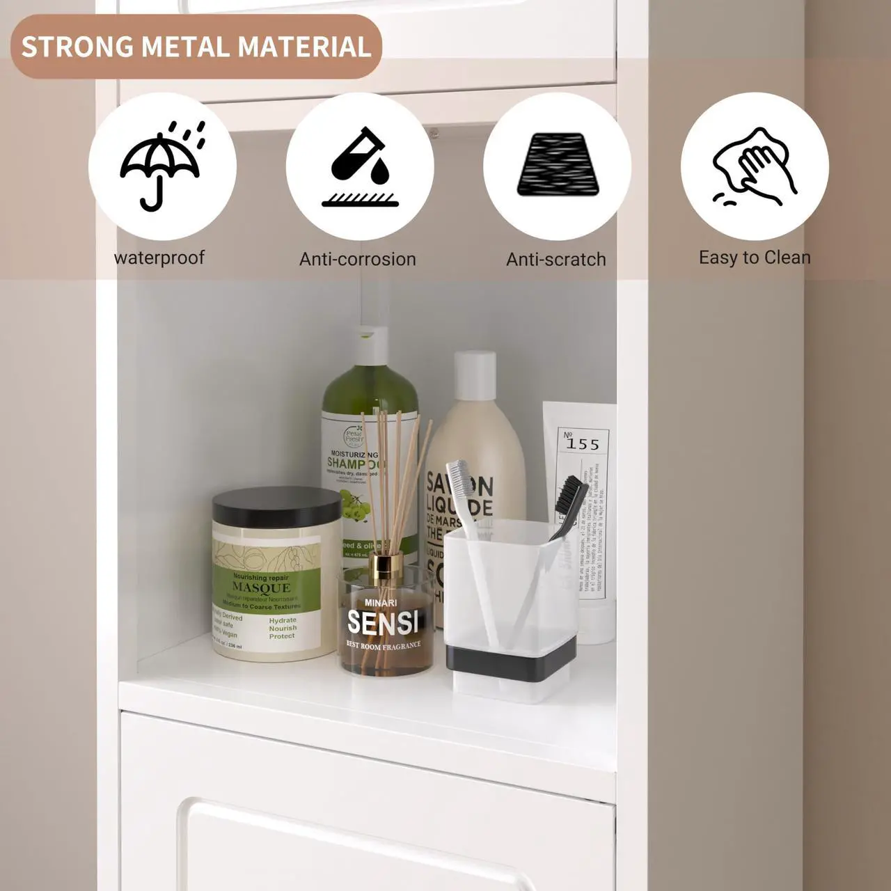 Alt view image 5 of 7 - Polup Narrow Bathroom Storage Cabinet, 75" Tall Freestanding Slim Cabinet for Small Spaces, Skinny Metal Storage Cabinets with Doors and Shelves for Living Room, Kitchen, White, Assembly Required