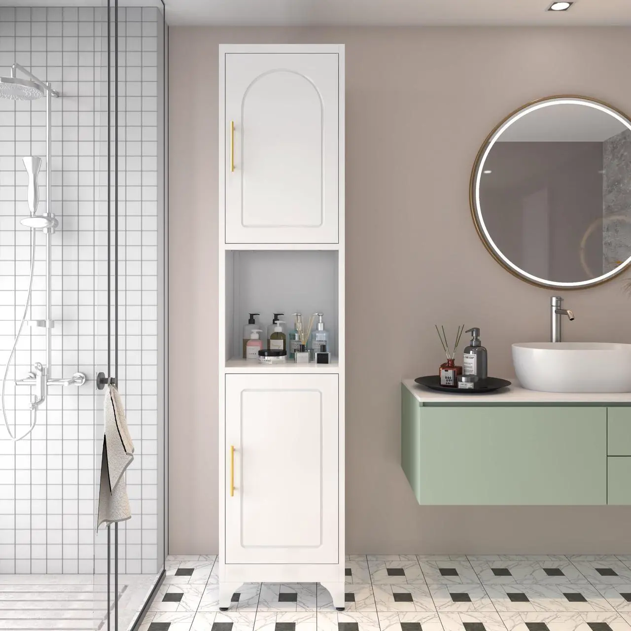 Alt view image 7 of 7 - Polup Narrow Bathroom Storage Cabinet, 75" Tall Freestanding Slim Cabinet for Small Spaces, Skinny Metal Storage Cabinets with Doors and Shelves for Living Room, Kitchen, White, Assembly Required