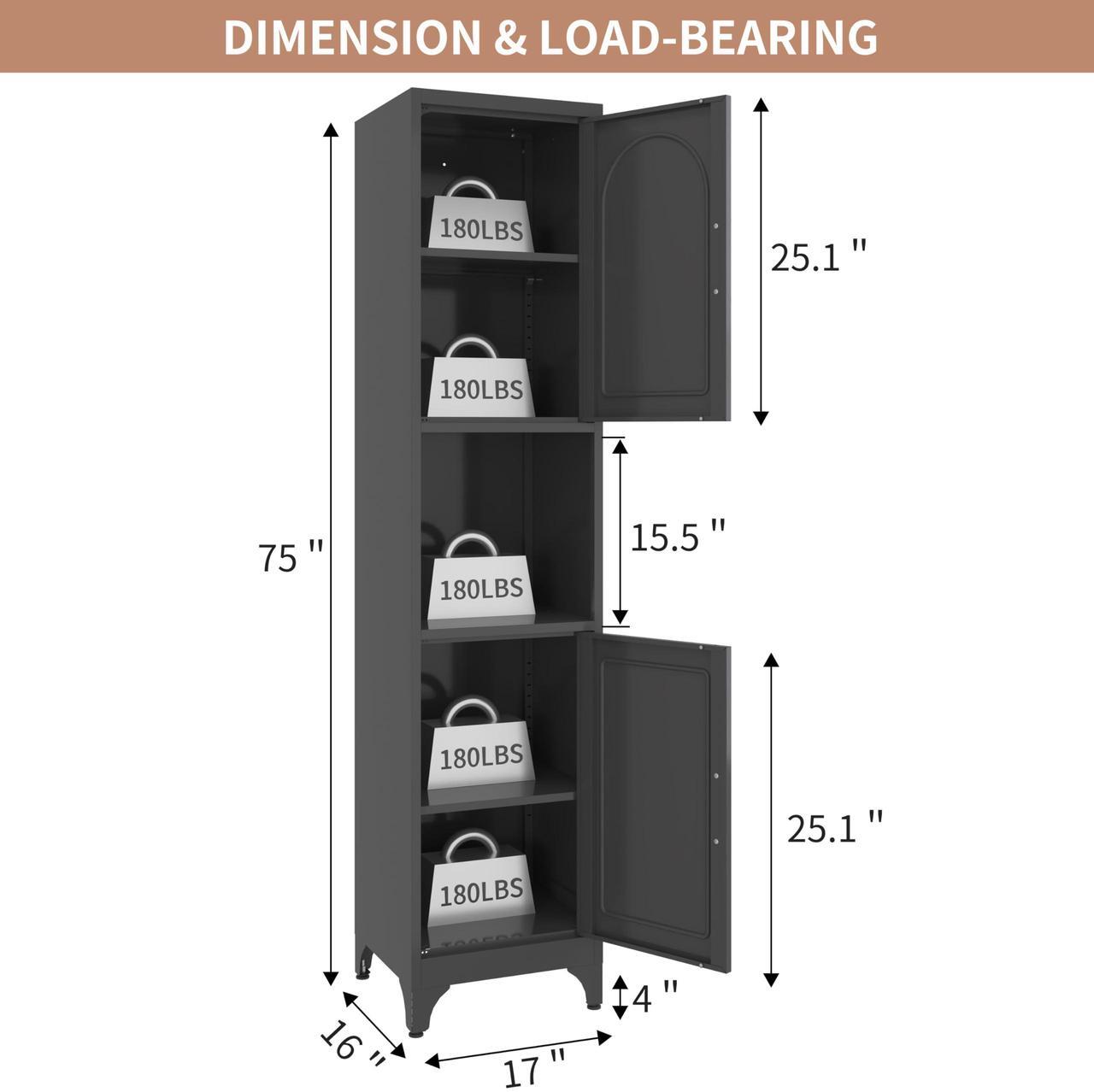 Alt view image 3 of 7 - Polup Slim Bathroom Storage Cabinet, 75" Tall Freestanding Narrow Cabinets for Small Spaces, Skinny Metal Storage Cabinet with Doors and Shelves for Living Room, Kitchen, Black - Assembly Required