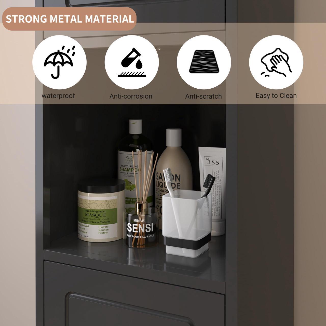 Alt view image 5 of 7 - Polup Slim Bathroom Storage Cabinet, 75" Tall Freestanding Narrow Cabinets for Small Spaces, Skinny Metal Storage Cabinet with Doors and Shelves for Living Room, Kitchen, Black - Assembly Required