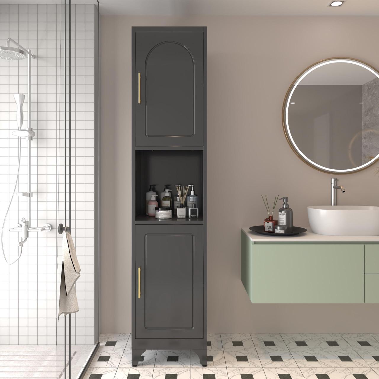 Alt view image 7 of 7 - Polup Slim Bathroom Storage Cabinet, 75" Tall Freestanding Narrow Cabinets for Small Spaces, Skinny Metal Storage Cabinet with Doors and Shelves for Living Room, Kitchen, Black - Assembly Required