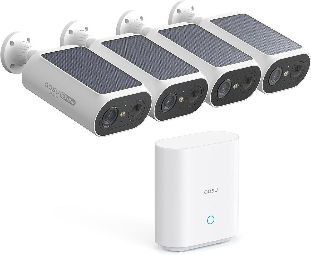 Main image of AOSU Solar Security Cameras Wireless Outdoor, 2Mins DIY Installation, No Subscription Cameras for Home Security System, Local Storage, 2K Color Night Vision for Surveillance, 2.4&5ghz WiFi, 4 Cam-kit
