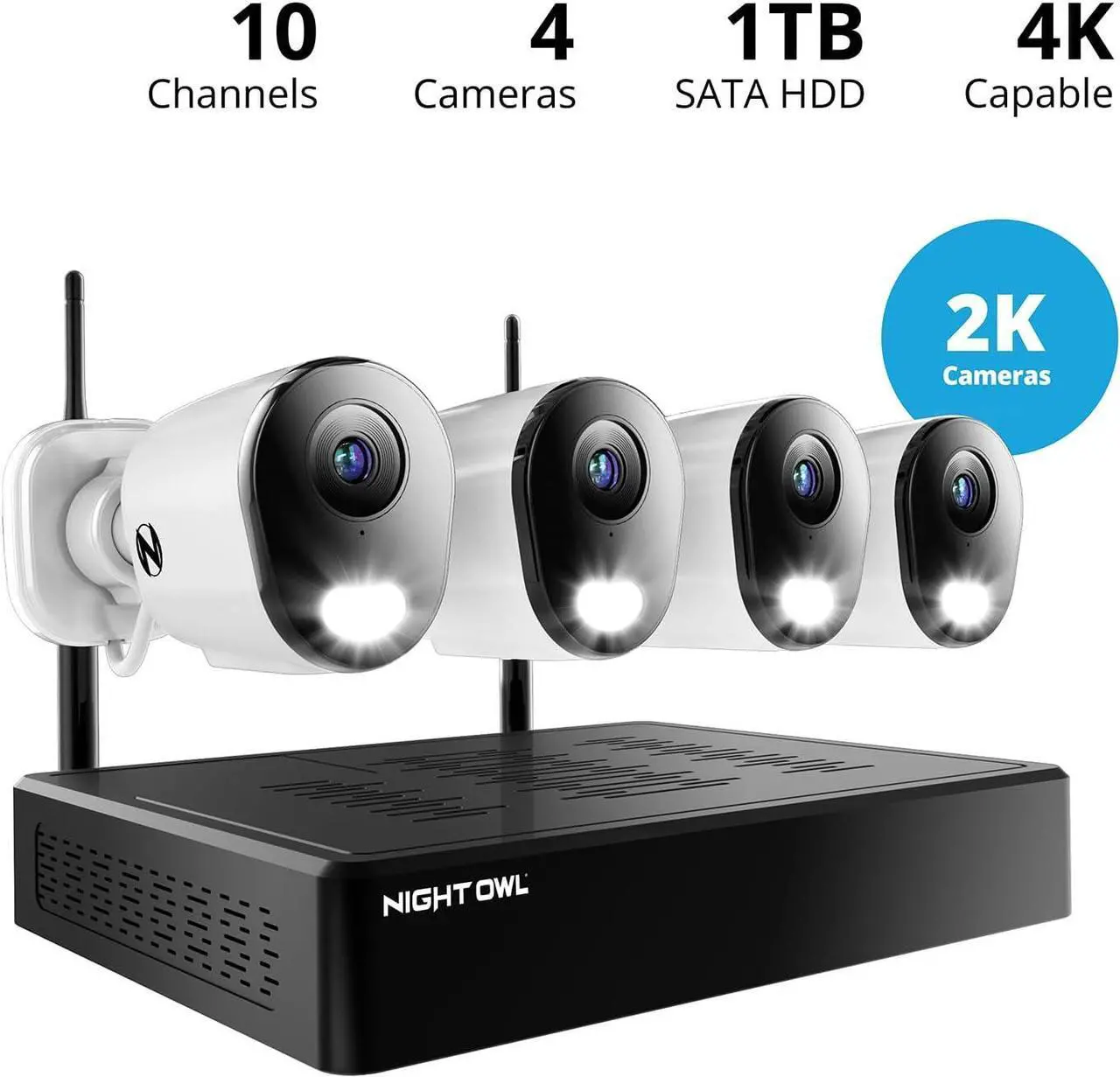 Alt view image 2 of 7 - Night Owl 10 Channel Bluetooth Video Home Security Camera System with (4) Plug-in Wi-Fi 2K HD Indoor/Outdoor Spotlight Cameras with 2-Way Audio and 1TB Hard Drive (Expandable up to 10 Cameras)