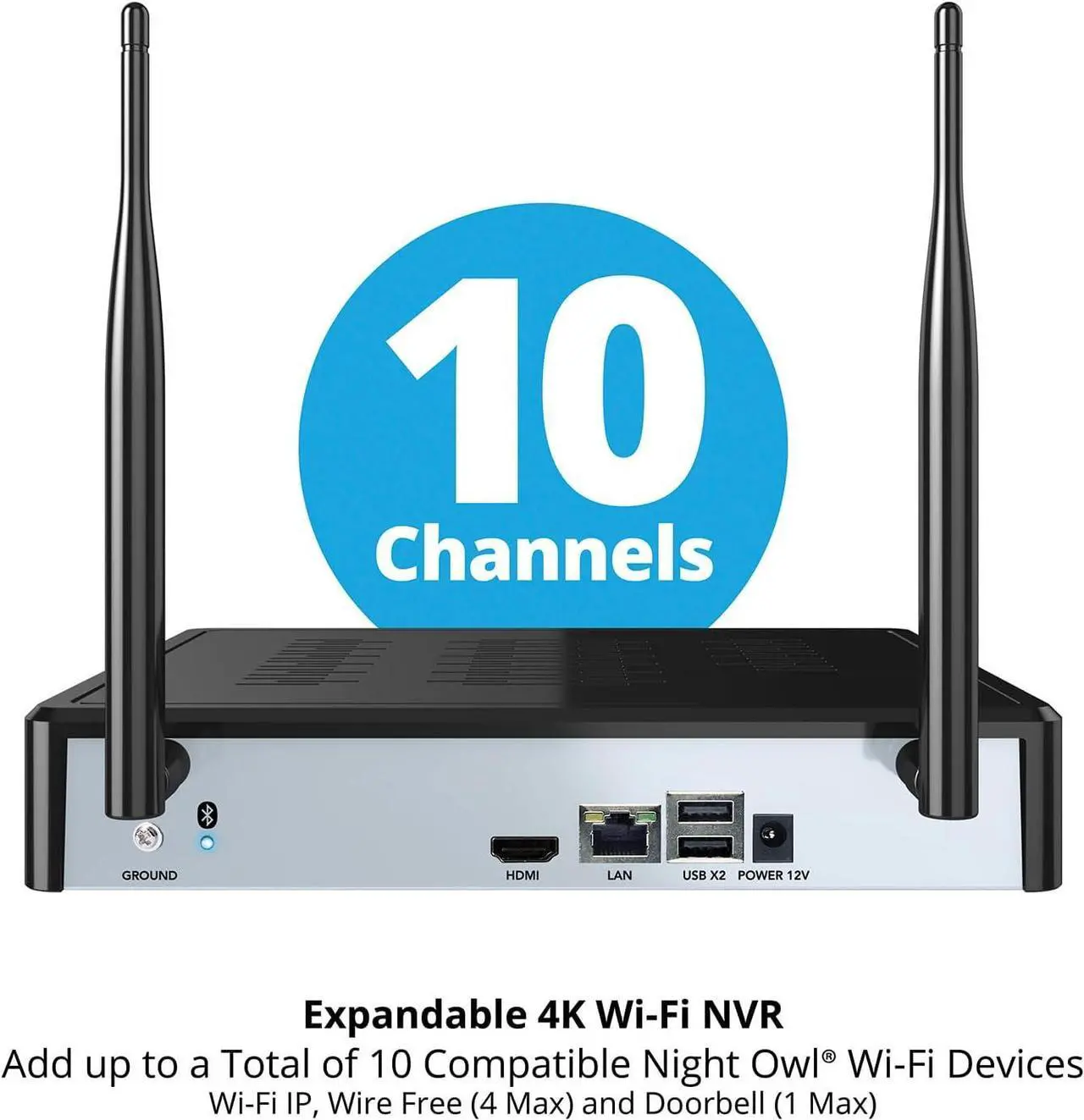 Alt view image 7 of 7 - Night Owl 10 Channel Bluetooth Video Home Security Camera System with (4) Plug-in Wi-Fi 2K HD Indoor/Outdoor Spotlight Cameras with 2-Way Audio and 1TB Hard Drive (Expandable up to 10 Cameras)