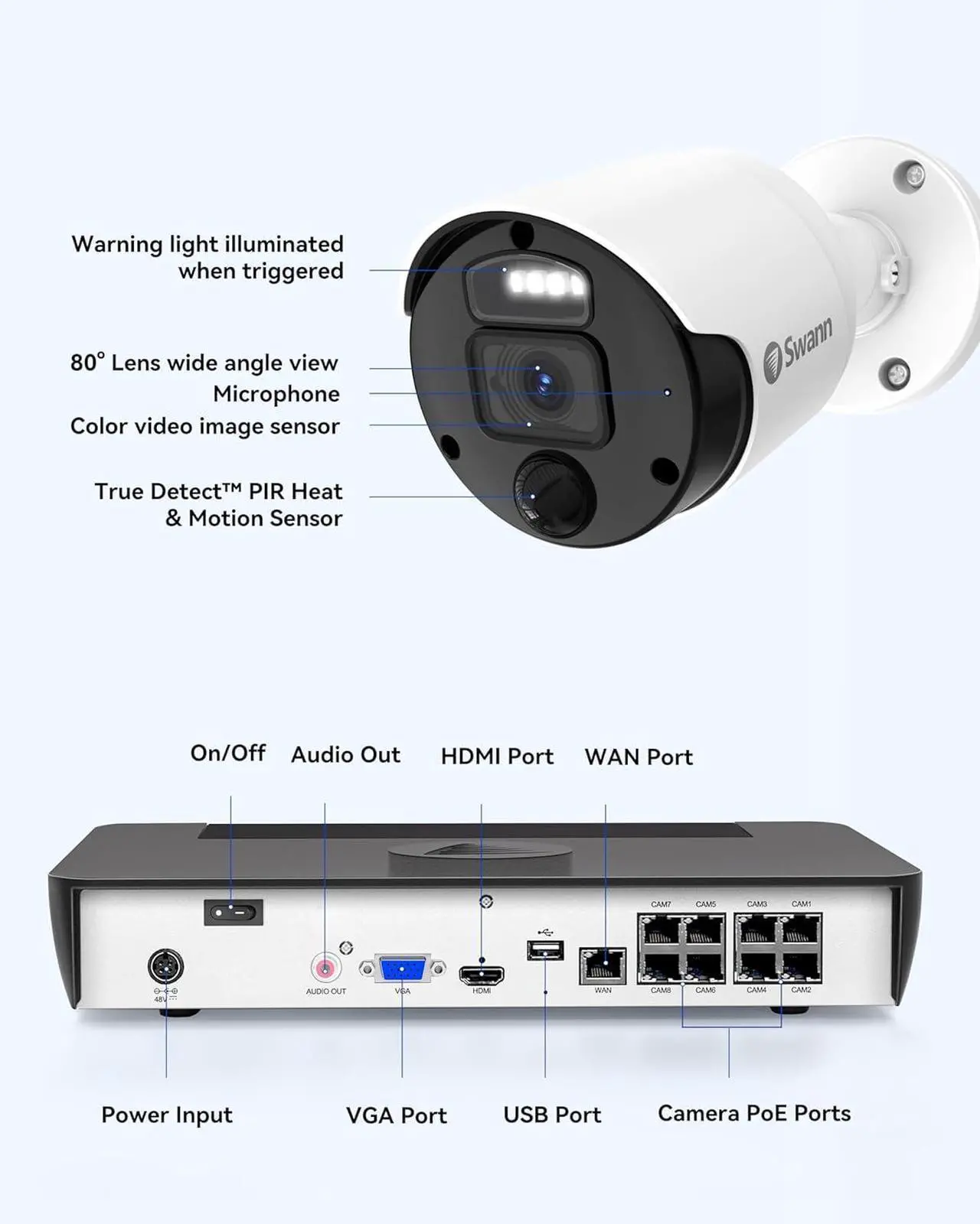 Alt view image 6 of 7 - Swann 4K Master Security Camera System, 8 Channel NVR with 2TB HDD, 4X Bullet IP Cameras, Indoor/Outdoor PoE Wired, 24/7 Home Surveillance, Color Night Vision, True Detect, Sensor Spotlights,876804