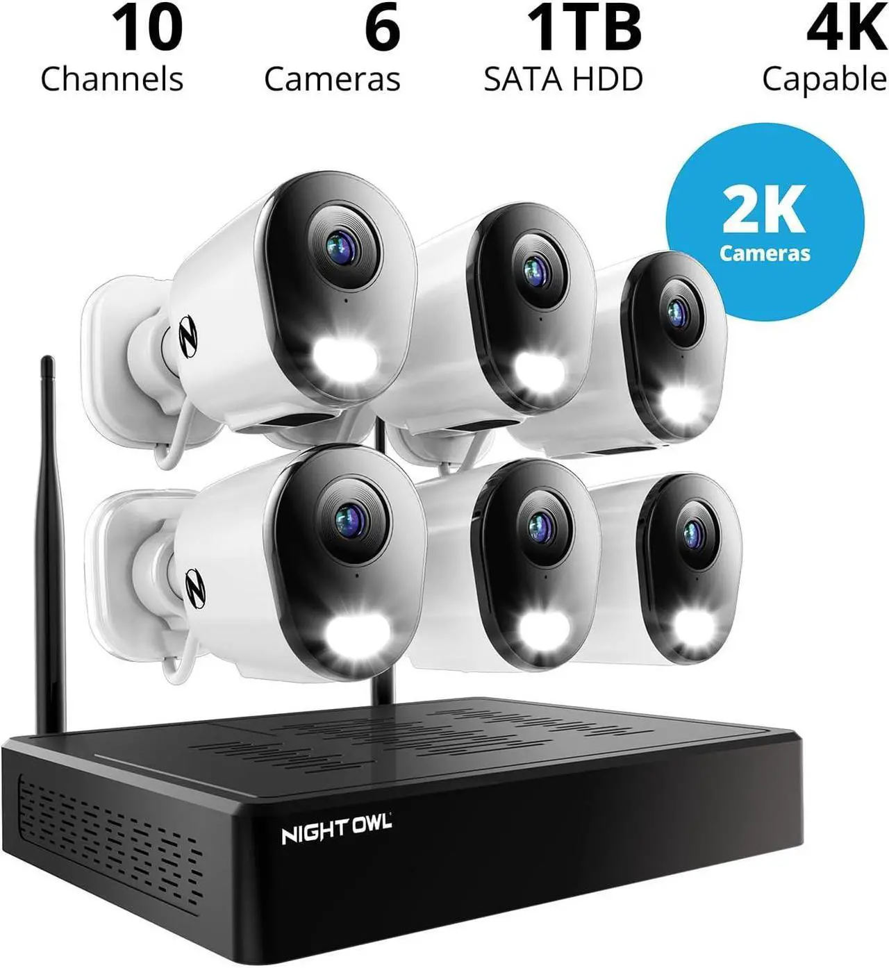 Alt view image 2 of 7 - Night Owl 10 Channel Bluetooth Video Home Security Camera System with (6) Plug-in Wi-Fi 2K HD Indoor/Outdoor Spotlight Cameras with 2-Way Audio and 1TB Hard Drive (Expandable up to 10 Cameras)