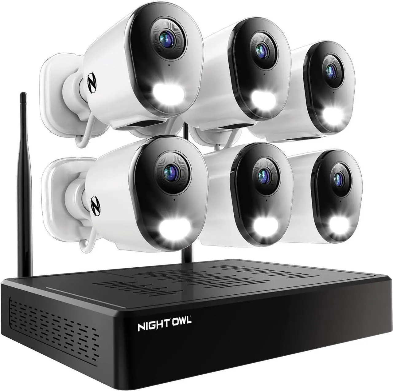 Main image of Night Owl 10 Channel Bluetooth Video Home Security Camera System with (6) Plug-in Wi-Fi 2K HD Indoor/Outdoor Spotlight Cameras with 2-Way Audio and 1TB Hard Drive (Expandable up to 10 Cameras)