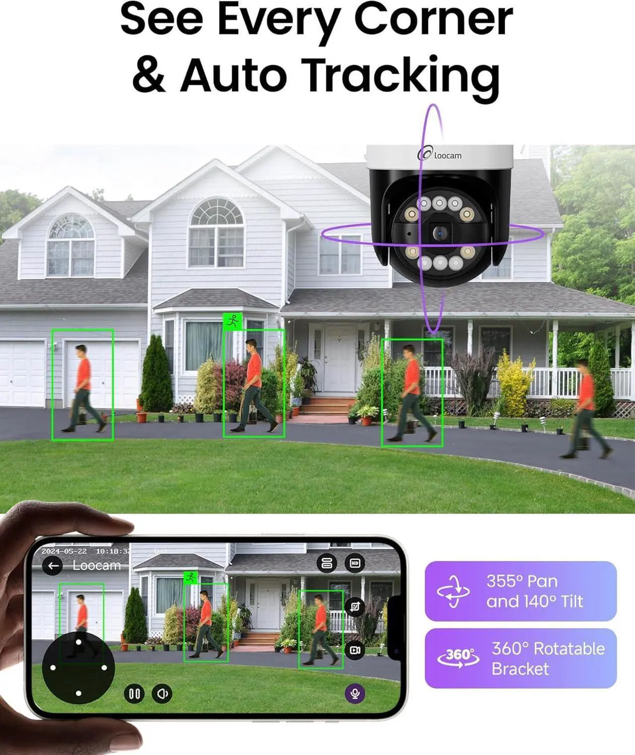 Alt view image 3 of 7 - 4K CCTV Security Camera System, 4pcs Pan & Tilt Wired PoE IP Cameras Set for Indoor Outdoor, AI Person/Pet/Vehicle Detection, Color Night Vision, 4K 8CH NVR 2TB HDD Included, Plug & Play