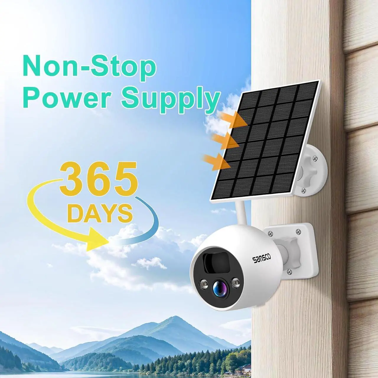 Alt view image 2 of 7 - [True Wire-Free] SANSCO Wireless Battery Powered Security Camera System with Solar Panels & 500GB HDD, 10 Channel 2K NVR Recorder, (4) 4MP Outdoor WiFi IP Cameras, 2 Way Audio, PIR Smart Detection