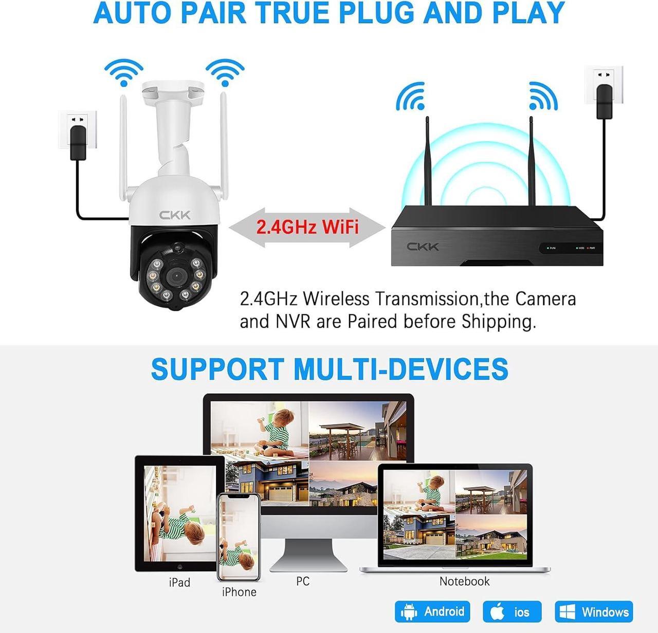 Alt view image 5 of 7 - Pan Tilt Zoom Wireless Security Camera System,4pcs 3MP PTZ Cameras Outdoor Indoor, 8 Channel 3MP WiFi Surveillance NVR System with 1TB Hard Drive,Floodlights & Siren Alarm,AI Human Detection