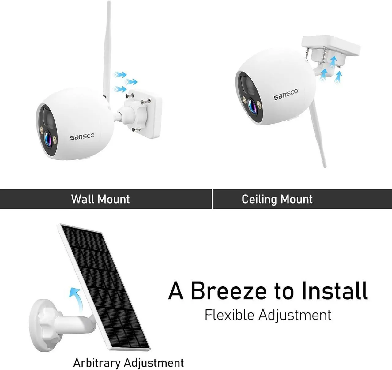 Alt view image 6 of 7 - [True Wire-Free] SANSCO Wireless Battery Powered Security Camera System with Solar Panels & 500GB HDD, 10 Channel 2K NVR Recorder, (4) 4MP Outdoor WiFi IP Cameras, 2 Way Audio, PIR Smart Detection