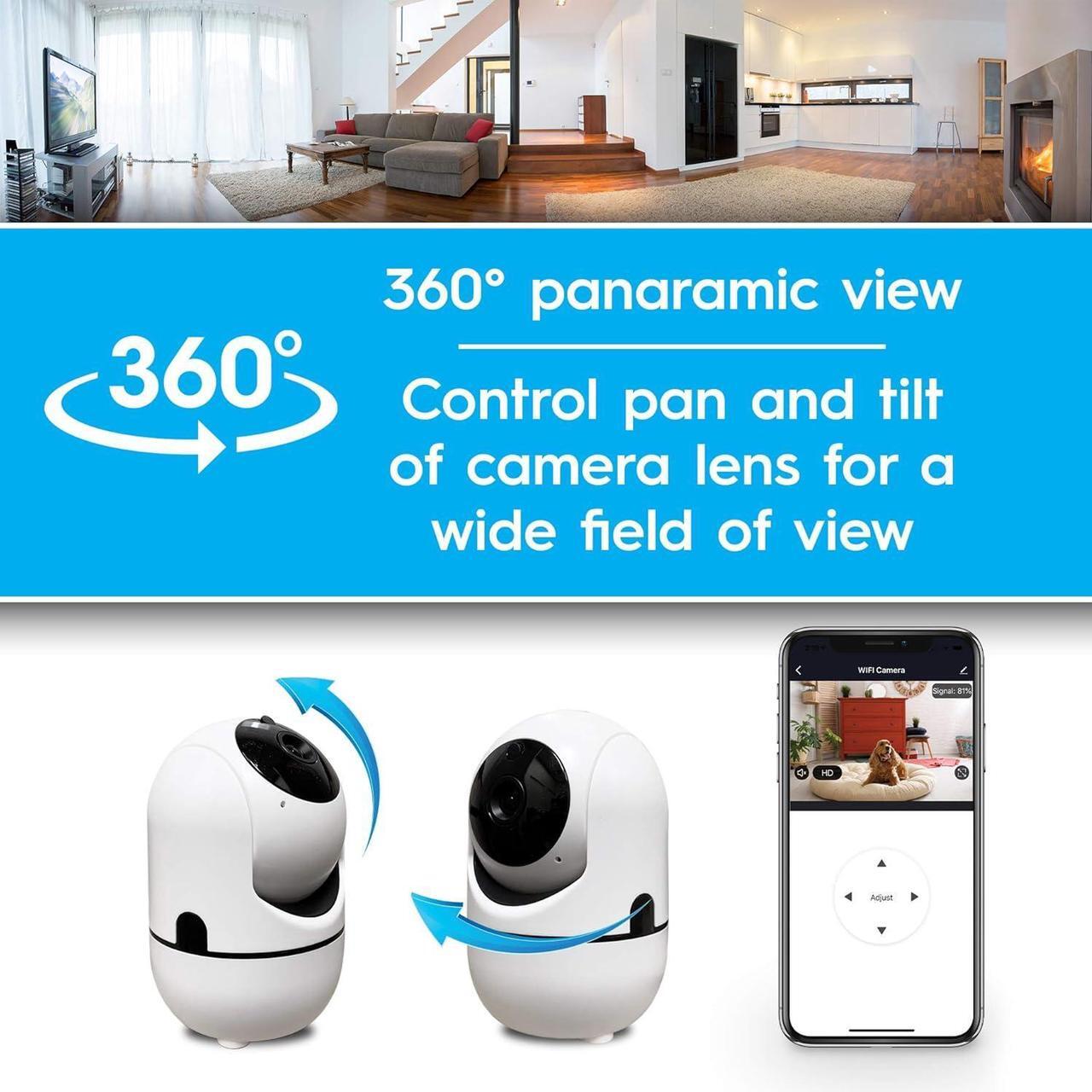 Alt view image 2 of 7 - Brookstone Tilt and Pan WiFi Camera, White - Smart Home Security System with Night Vision, Motion Detector, Audio Speaker, Android/iOS App, and Live HD Video Feed
