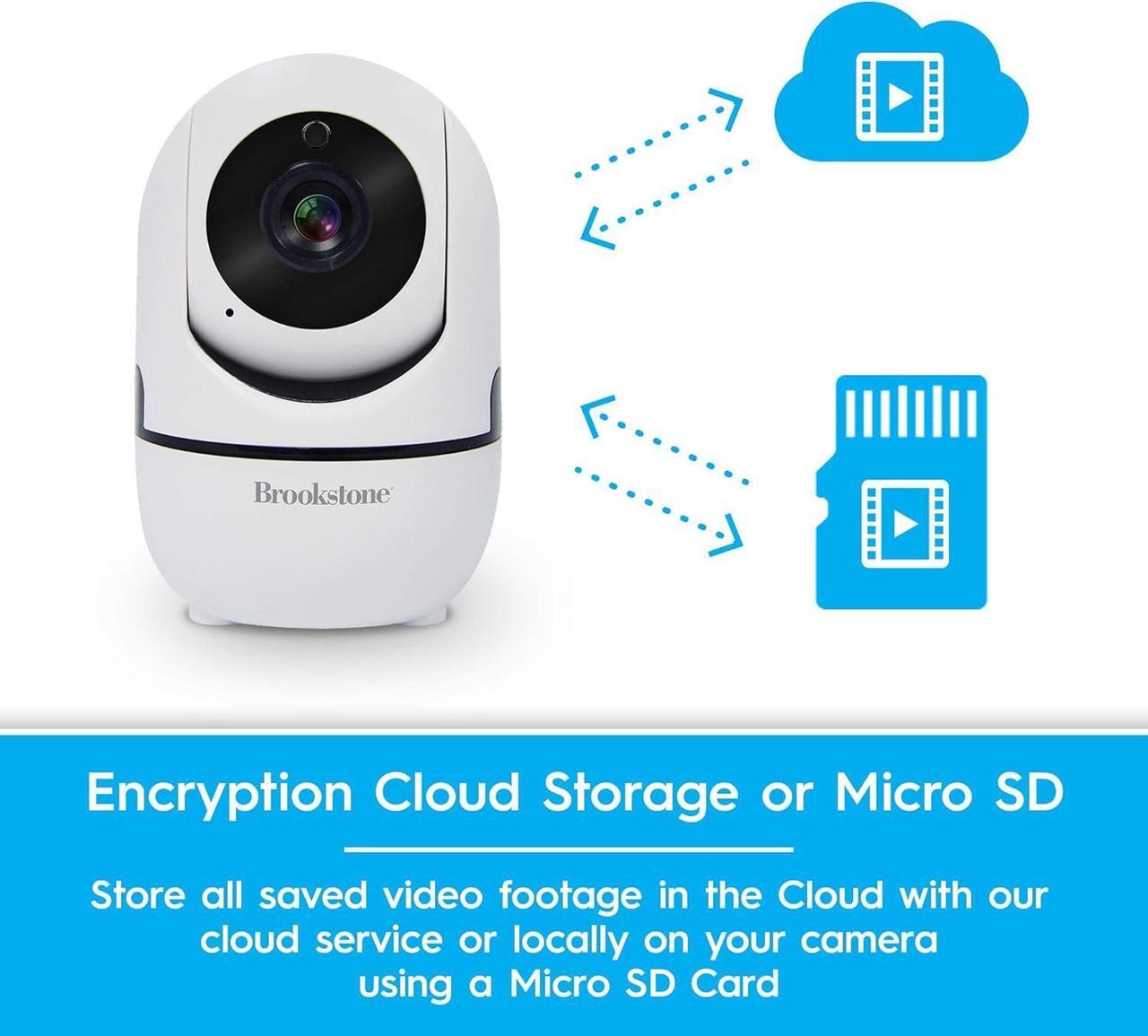 Alt view image 3 of 7 - Brookstone Tilt and Pan WiFi Camera, White - Smart Home Security System with Night Vision, Motion Detector, Audio Speaker, Android/iOS App, and Live HD Video Feed