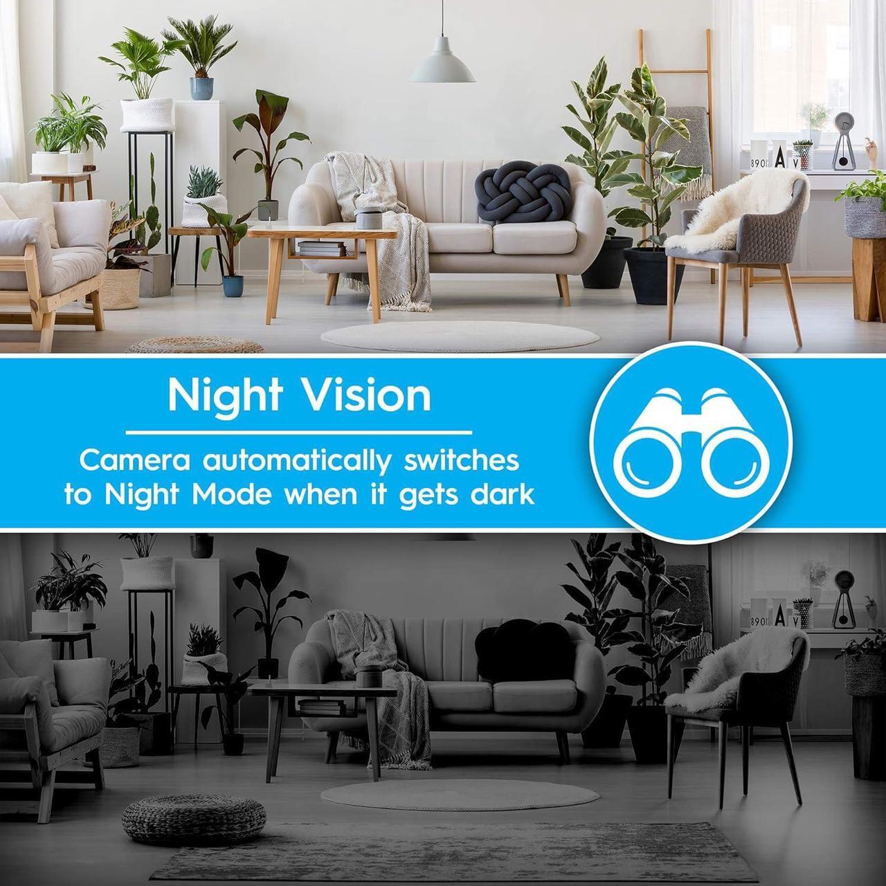 Alt view image 5 of 7 - Brookstone Tilt and Pan WiFi Camera, White - Smart Home Security System with Night Vision, Motion Detector, Audio Speaker, Android/iOS App, and Live HD Video Feed