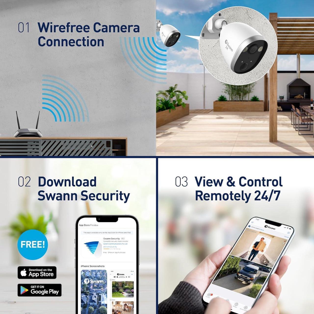 Alt view image 7 of 7 - Swann Wi-Fi Security Camera Outdoor Indoor, 2K Quad HD Powered Home Surveillance Security Cameras with 2-Way Talk, Siren, Sportlight, Heat and Motion Triggered Mobile Alerts, Night Vision, Free Cloud