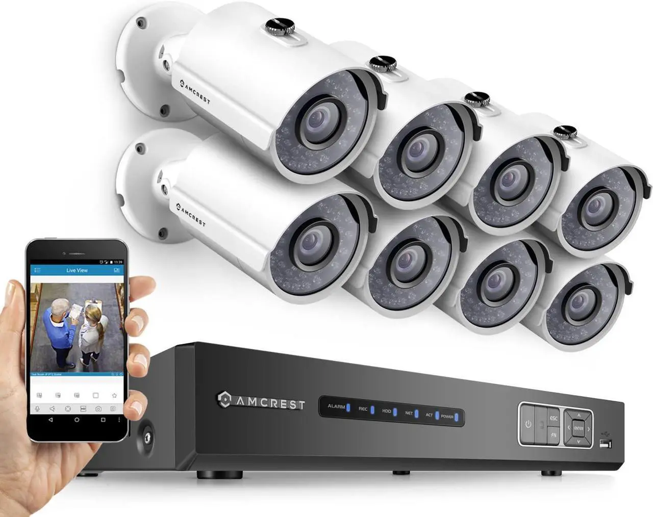 Main image of Amcrest ProHD 720P 8CH Video Security System - Eight 1.0-Megapixel (1280TVL) Outdoor IP67 Bullet Cameras, 2TB HDD, Night Vision, Remote Smartphone Access, White Mid (AMDV7208M-8B-W)